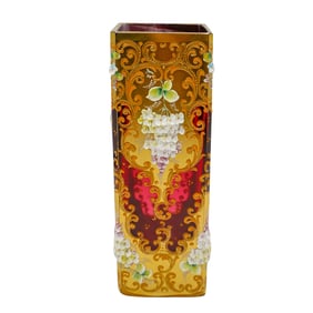 Antique Venetian Glass and Enamel Cranberry Vase