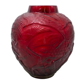 After Lalique Cranberry Glass Vase