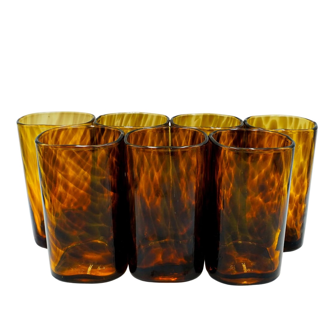 (7 pcs) Mid-Century Shell Pattern Glasses: (7 pcs) Mid-Century Shell Pattern Glasses1930s-1960s, ContinentalSet of seven mid-century drinkware glasses with a tortoise-shell like pattern design.(Each) H 4 7/8" W 2 5/8" L 2 5/8"