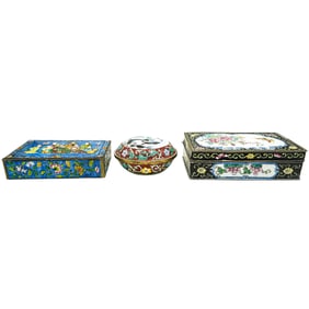 (3 Pc) Chinese Enamel and Brass Boxes