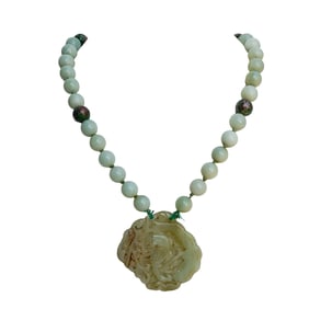 Vintage Chinese Silver and Jade Beaded Necklace