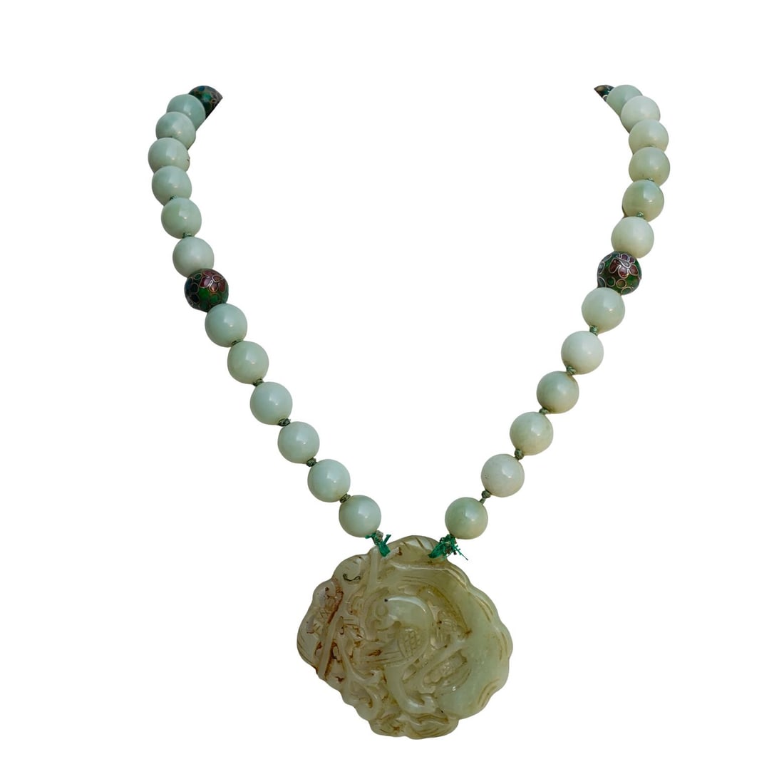 Vintage Chinese Silver and Jade Beaded Necklace (1 of 8)