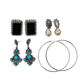 (8 Pc) Sterling Silver and Semi Precious Stone Earrings