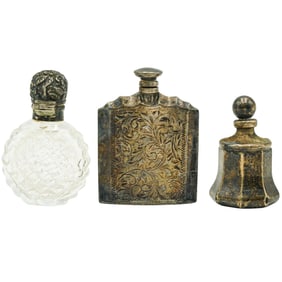 (3 pcs) Sterling and Glass Perfume Bottles