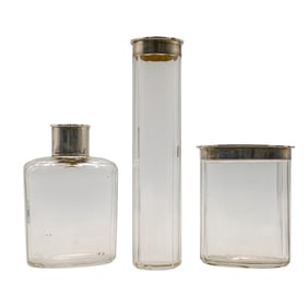 (3 pcs) Richard Comyns (English, 19th-20th century) Sterling Silver and Glass Vanity Set