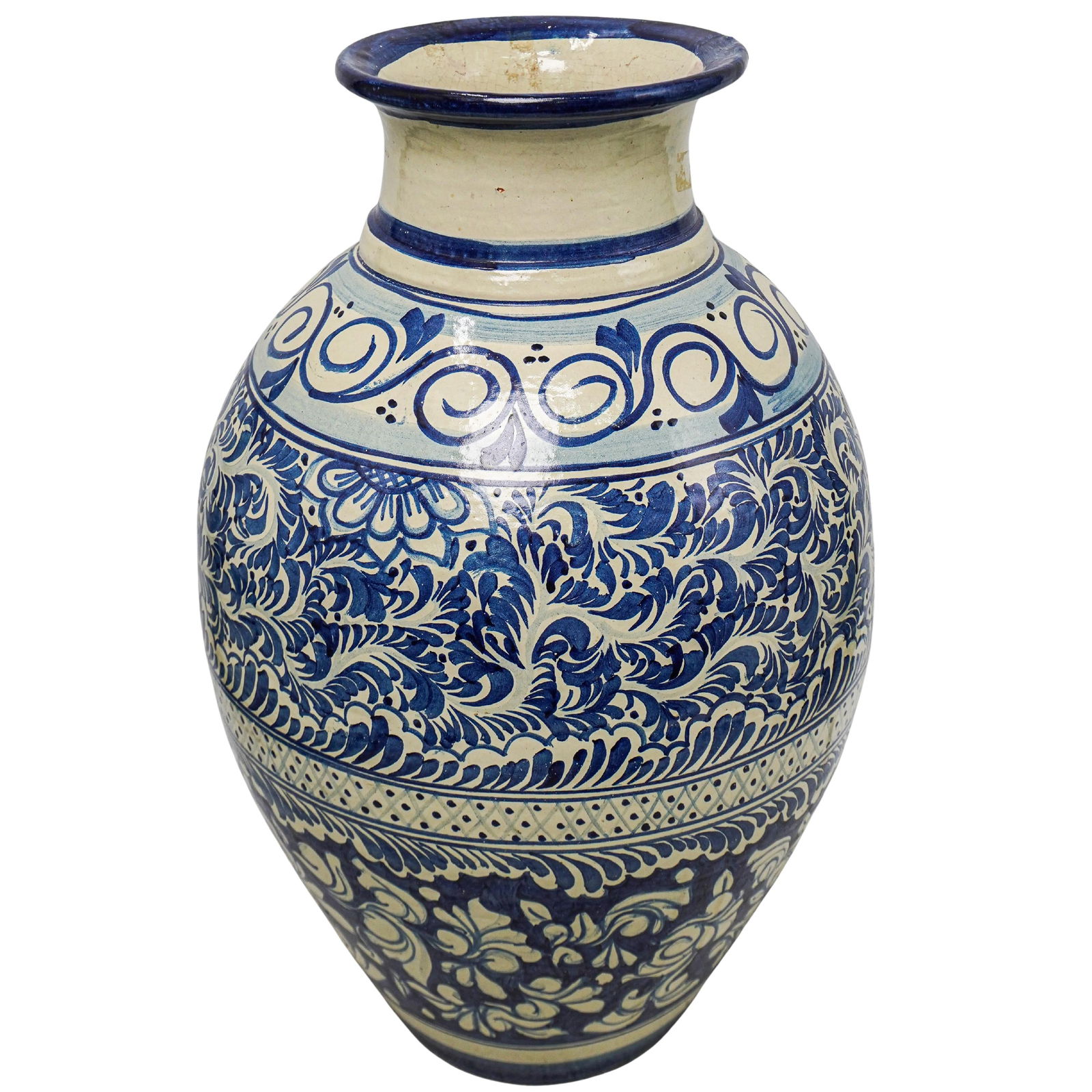 Large Spanish Ceramic Glazed Blue & White Vessel (1 of 7)