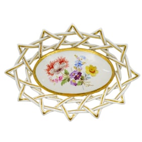 Antique Meissen Basketweave Porcelain Trinket Dish