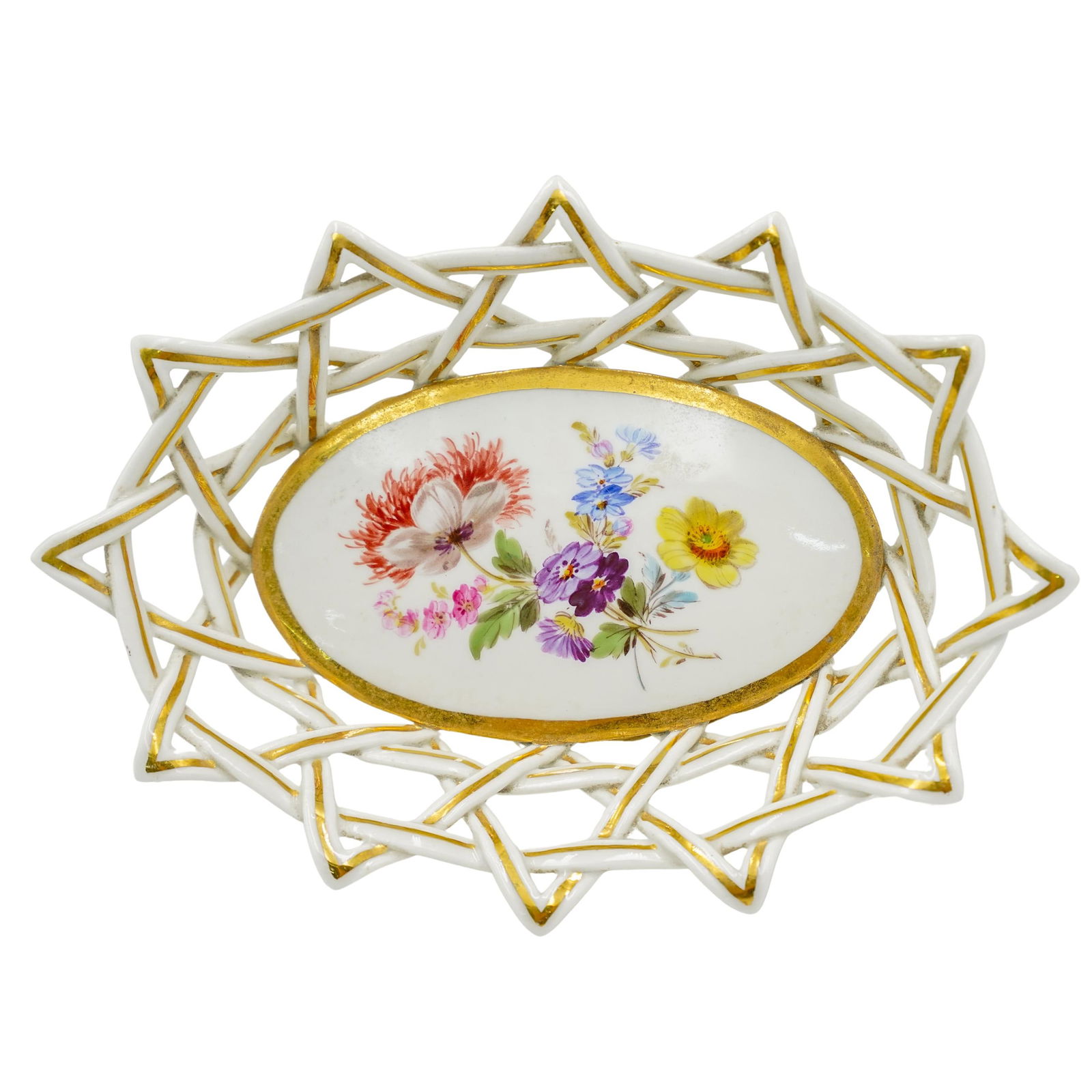 Antique Meissen Basketweave Porcelain Trinket Dish (1 of 5)