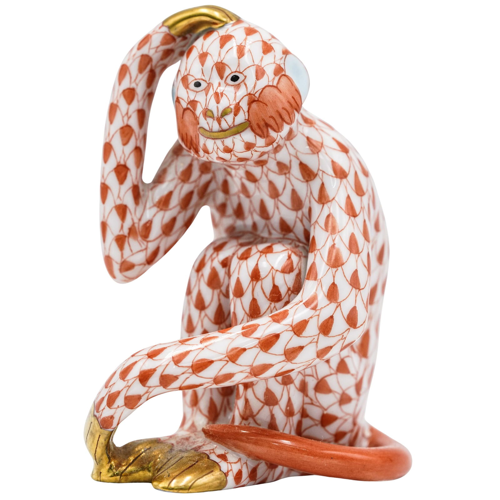 Herend Orange Fishnet Pattern Porcelain Monkey (1 of 7)