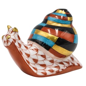 Herend Porcelain Orange Fishnet Pattern Snail