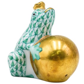 Herend Green Fishnet Porcelain Frog