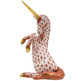 Herend Orange Fishnet Porcelain Unicorn
