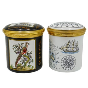 Pair Of Halcyon Days Enameled Porcelain Boxes