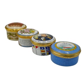 (4 Pcs) Halcyon Days Enameled Porcelain Round Boxes