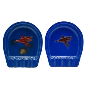 Pair Of Mobile Pegasus Metal Ashtrays
