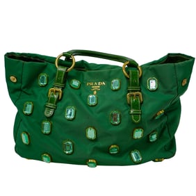 Prada Green Embellished Tote Handbag