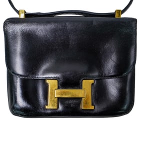 Hermes Style Constance Black Leather Shoulder Bag