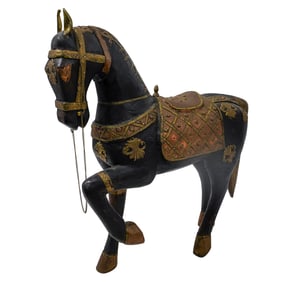 Vintage Indian Wood and Brass Horse