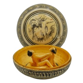Antique Carved Bone Erotic Round Box