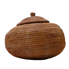 Vintage Woven Cricket Basket with Lid