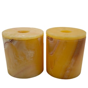 Pair of Alabaster Carved Candle Holders