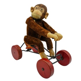 Vintage Steiff Monkey Pull Toy on Cart