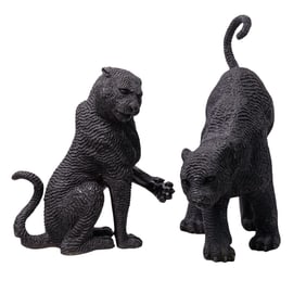 Pair Of French Bronze Black Panther Sculptures