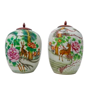 Pair Of Chinese Famille Verte Porcelain Ginger Jars