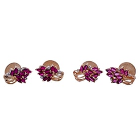 (4 pc) 14k Gold Ruby and Diamond Shirt Studs