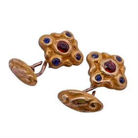 14k Gold Sapphire and Ruby Cufflinks