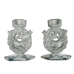 Pair Of Lalique Mesanges Candle Holders