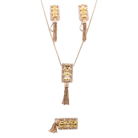(4 Pc) 14k Gold Diamond and Citrine Jewelry Set