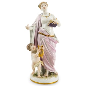 Antique Meissen Porcelain Goddess W/ Book & Putto