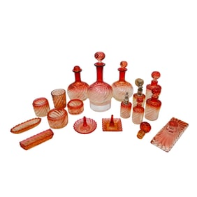 (18 Pc) Baccarat Amberina Glass Vanity Set