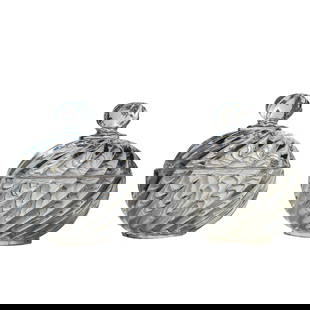 Pair Of Baccarat Covered Crystal Bowls: Pair Of Baccarat Covered Crystal BowlsEarly 20th Century, FrancePair of covered crystal bowls, featuring a swirled spiral motif, with deep fluting that wraps around the body and lid. Stamped "BACCARAT