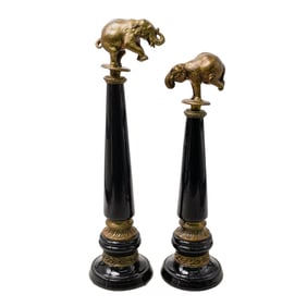 (2 Pcs) Wong Lee Bronze Elephants on Porcelain Columns