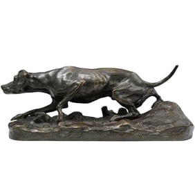 Pierre Jules Mene (French, 1810-1879) Bronze Hunting Pointer Dog