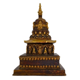 Antique Nepalese Gilt Bronze Stupa