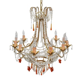 Antique Venetian Crystal Cut Tole Chandelier