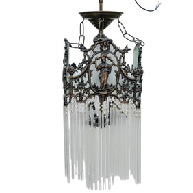 Art Deco Bronze and Crystal Chandelier