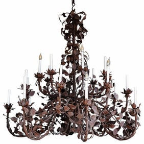Monumental Patinated Iron Chandelier