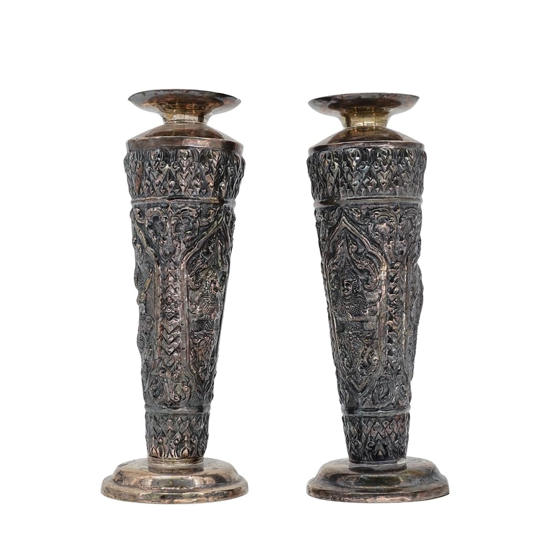 Pair Of Thai Sterling Silver Vases (1 of 7)