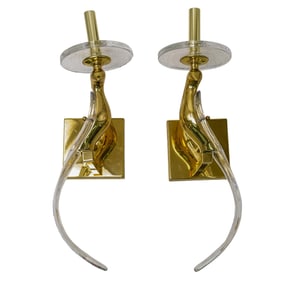 Nulco 'Birds Of Paradise' Brass and Crystal Sconces