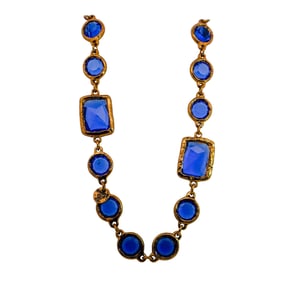 Vintage Chanel Blue Chicklet Sautoir Long Station Necklace