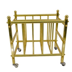 Vintage Brass Magazine Rack on Casters
