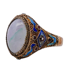 Chinese Silver Enamel Jadeite Ring