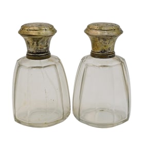 Pair of Cut Glass and Silver Apothecary and Atomizer Bottles