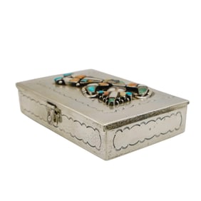 Navajo Zuni Sterling Silver and Inlaid Rainbow Man Box