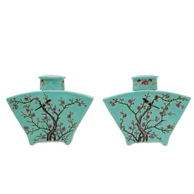 Antique Chinese Hand-painted Enameled Ceramic Tea Caddies