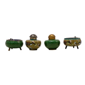 (4 pcs) Chinese Cloisonne Salt & Pepper Set